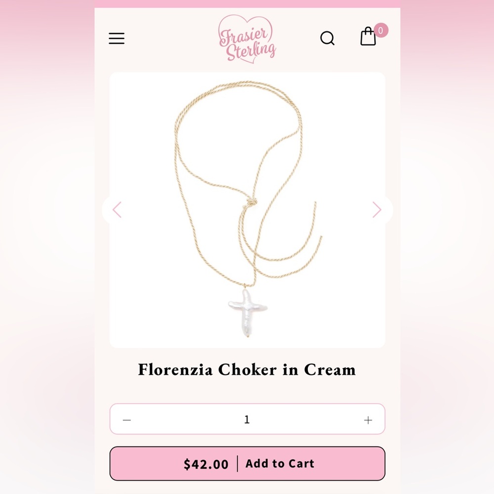 Frasier Sterling florenzia pearl cross cord necklace brand new never worn in bag